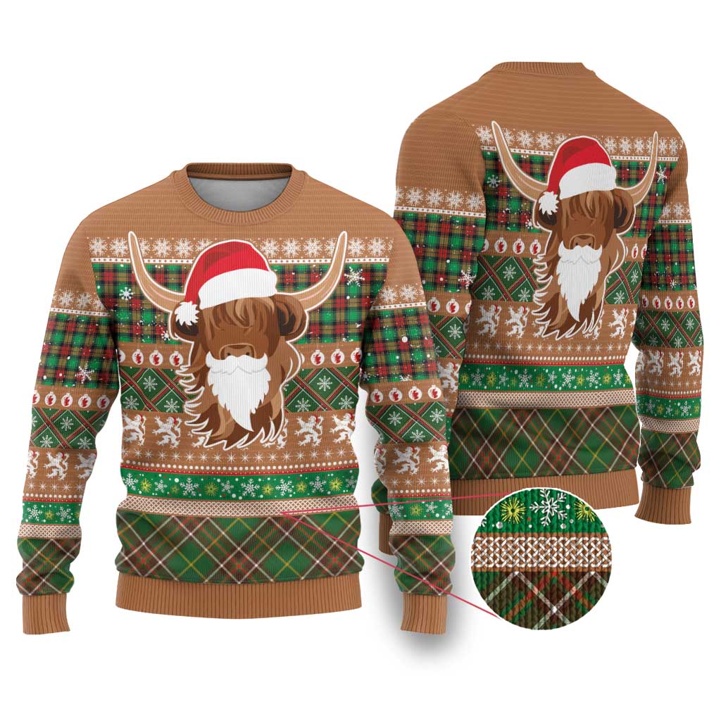 Scottish Christmas Ugly Christmas Sweater Highland Cattle-Xmas Tartan Stripes Style Brown Color - Wonder Print Shop