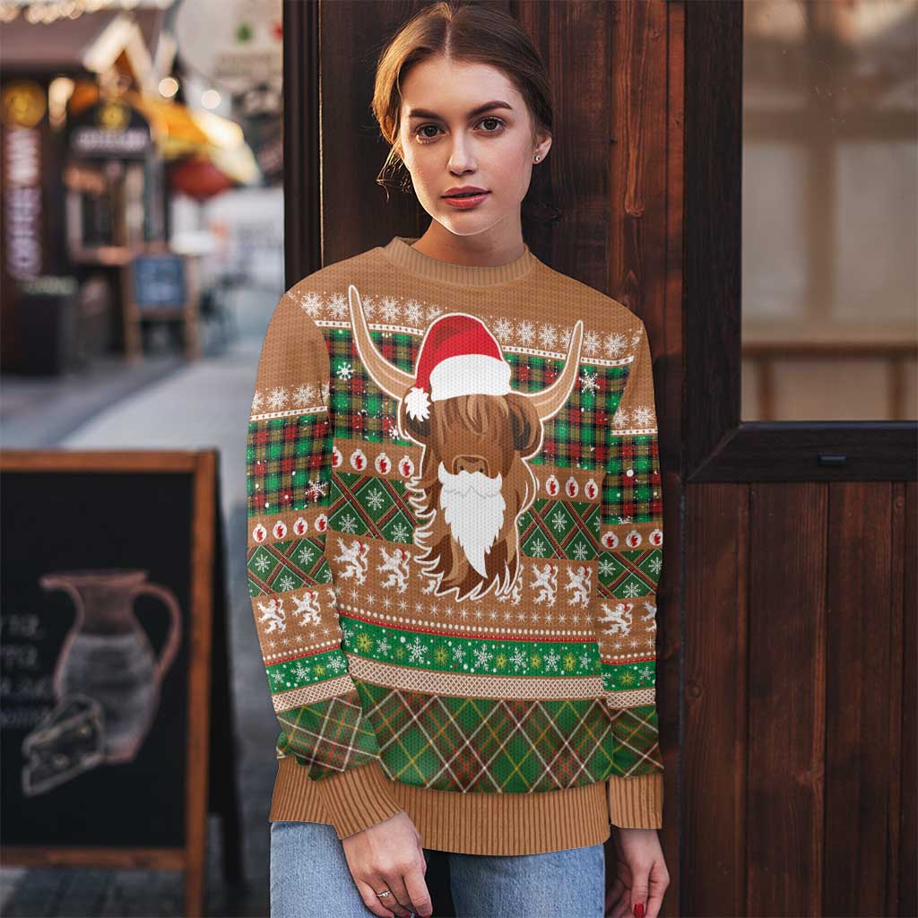 Scottish Christmas Ugly Christmas Sweater Highland Cattle-Xmas Tartan Stripes Style Brown Color - Wonder Print Shop