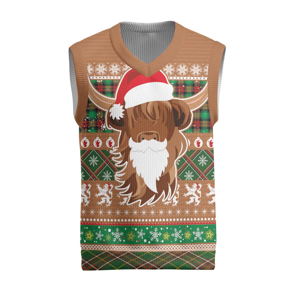 Scottish Christmas Knitted V-Neck Vest Highland Cattle-Xmas Tartan Stripes Style Brown Color - Wonder Print Shop
