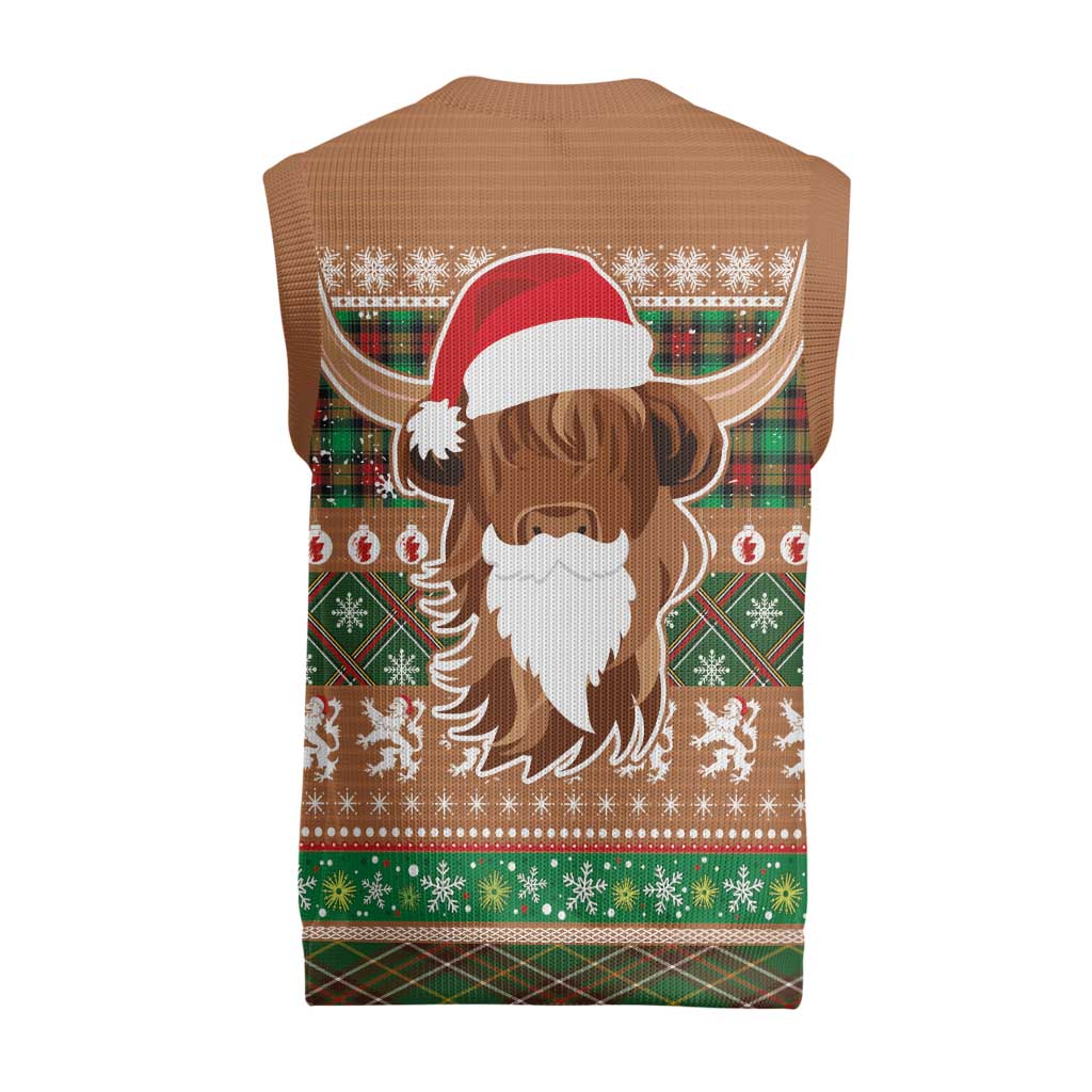 Scottish Christmas Knitted V-Neck Vest Highland Cattle-Xmas Tartan Stripes Style Brown Color - Wonder Print Shop