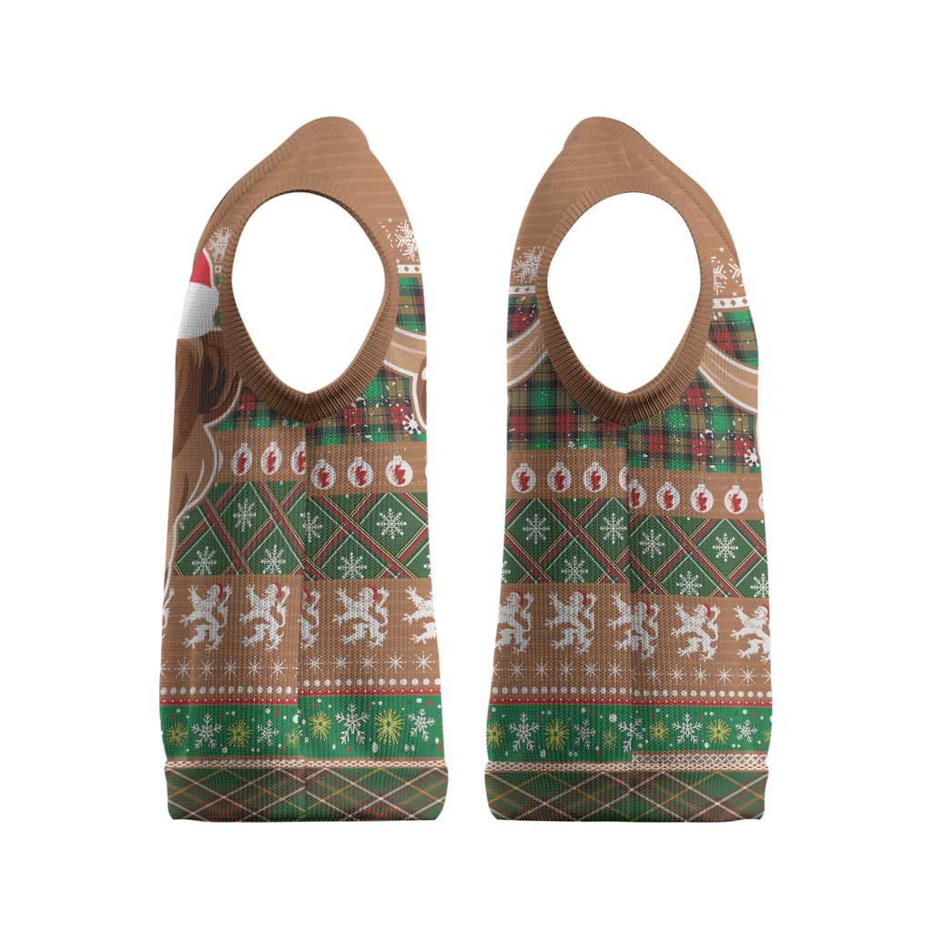 Scottish Christmas Knitted V-Neck Vest Highland Cattle-Xmas Tartan Stripes Style Brown Color - Wonder Print Shop