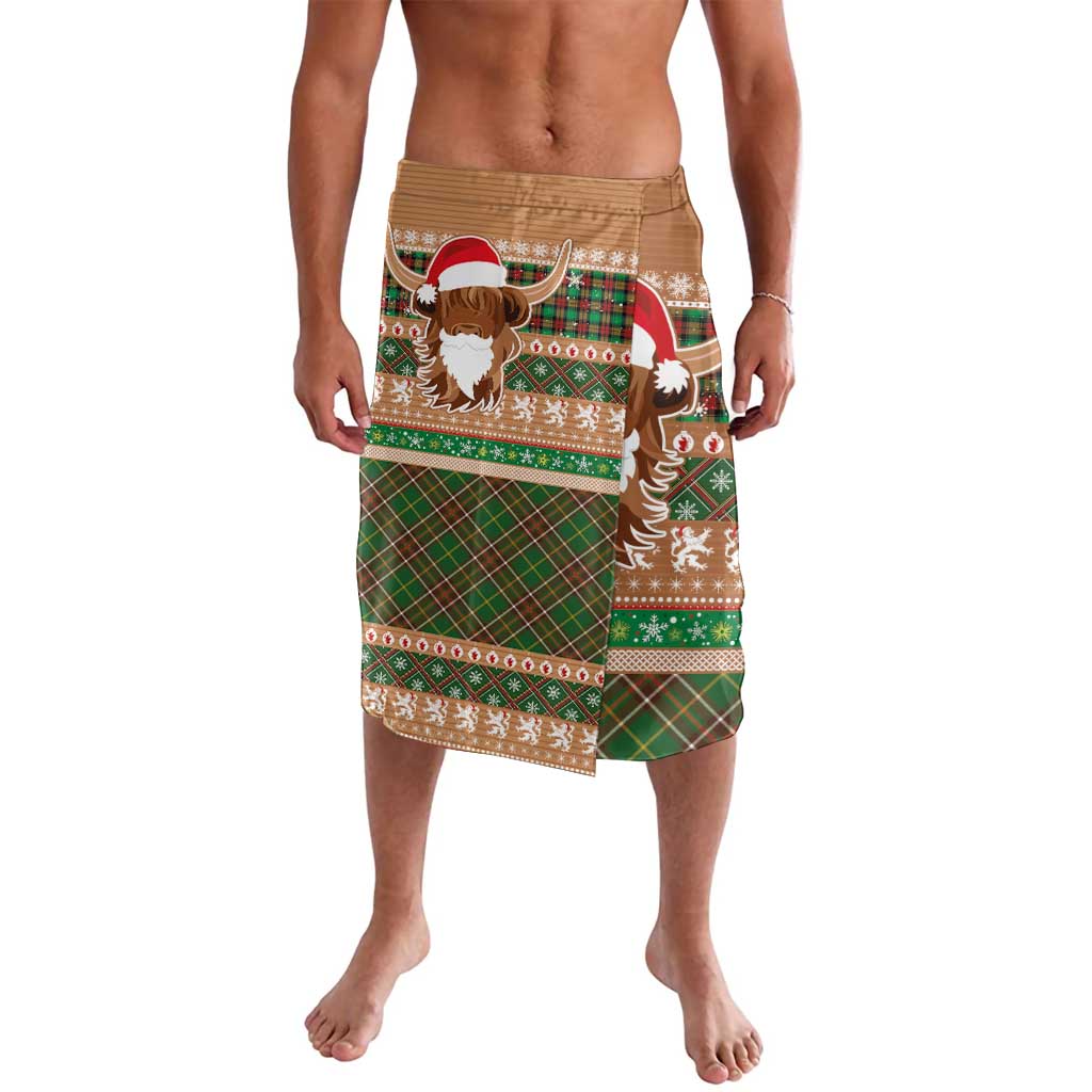 Scottish Christmas Lavalava Highland Cattle-Xmas Tartan Stripes Style Brown Color - Wonder Print Shop