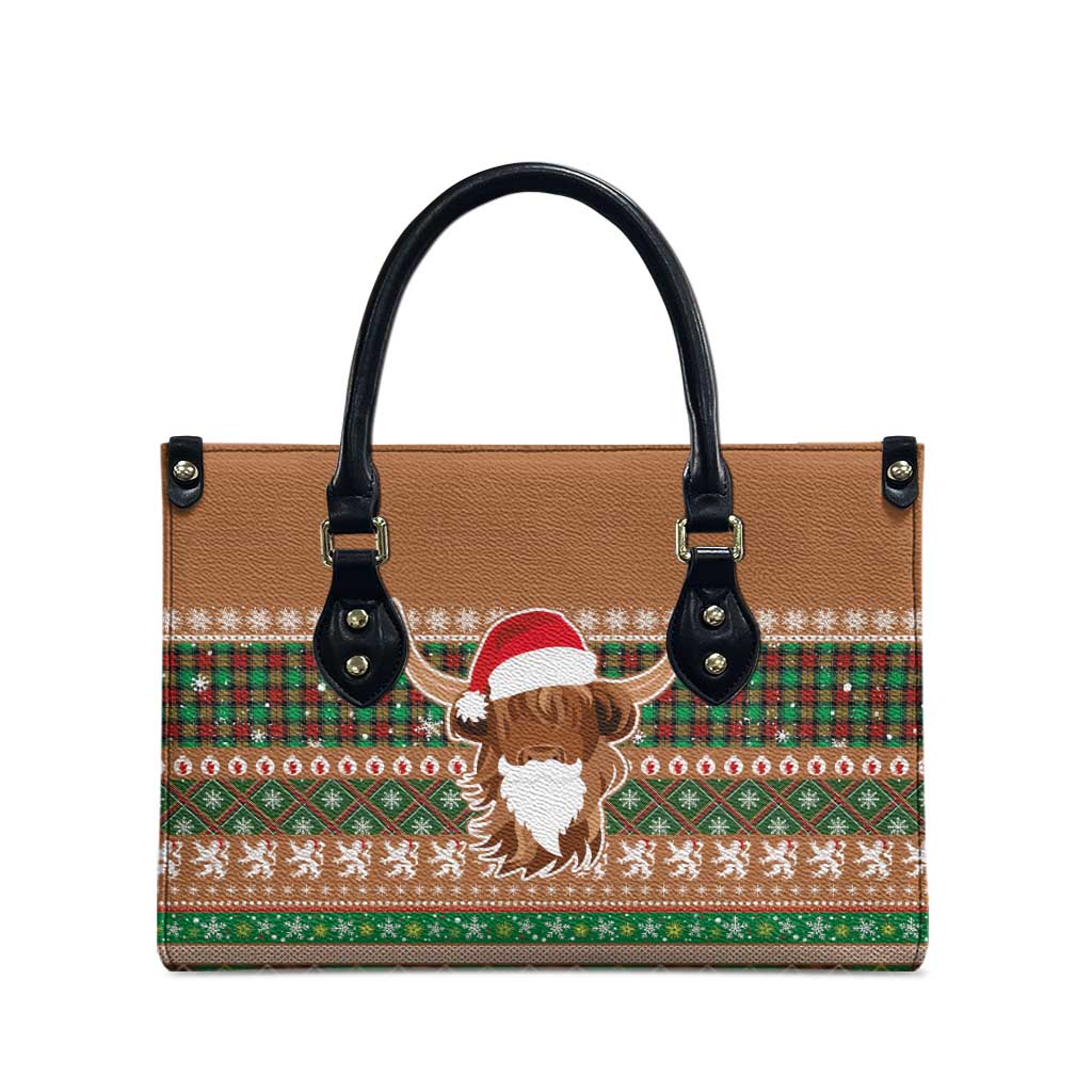 Scottish Christmas Leather Bag Highland Cattle-Xmas Tartan Stripes Style Brown Color - Wonder Print Shop