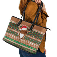 Scottish Christmas Leather Tote Bag Highland Cattle-Xmas Tartan Stripes Style Brown Color - Wonder Print Shop