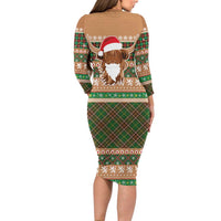 Scottish Christmas Long Sleeve Bodycon Dress Highland Cattle-Xmas Tartan Stripes Style Brown Color - Wonder Print Shop