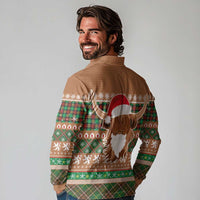 Scottish Christmas Long Sleeve Polo Shirt Highland Cattle-Xmas Tartan Stripes Style Brown Color - Wonder Print Shop