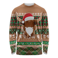 Scottish Christmas Long Sleeve Shirt Highland Cattle-Xmas Tartan Stripes Style Brown Color - Wonder Print Shop