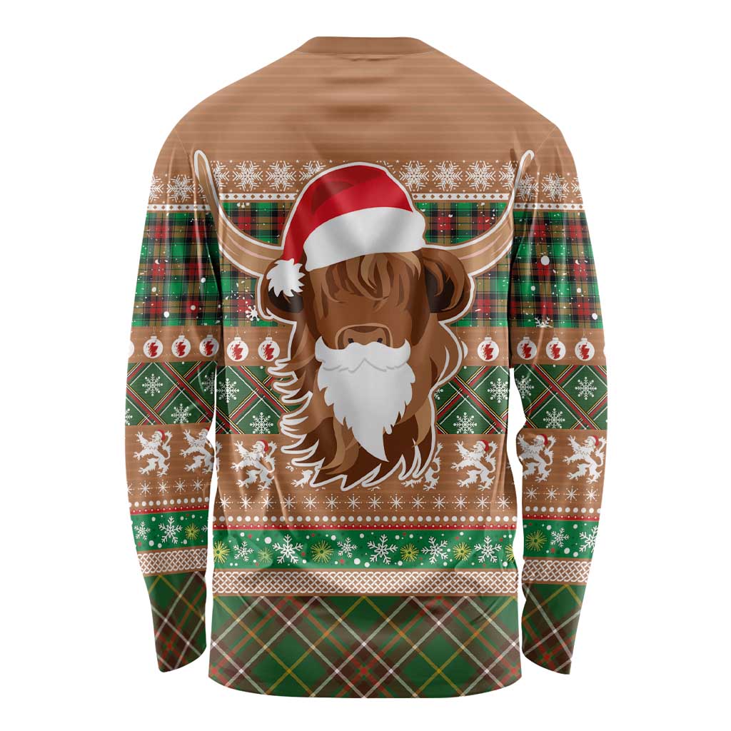 Scottish Christmas Long Sleeve Shirt Highland Cattle-Xmas Tartan Stripes Style Brown Color - Wonder Print Shop