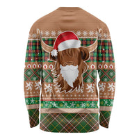 Scottish Christmas Long Sleeve Shirt Highland Cattle-Xmas Tartan Stripes Style Brown Color - Wonder Print Shop