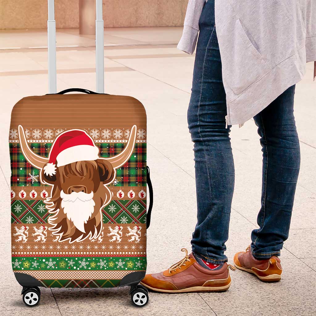 Scottish Christmas Luggage Cover Highland Cattle-Xmas Tartan Stripes Style Brown Color - Wonder Print Shop