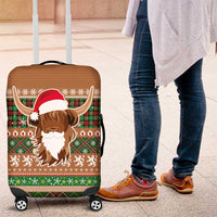 Scottish Christmas Luggage Cover Highland Cattle-Xmas Tartan Stripes Style Brown Color - Wonder Print Shop