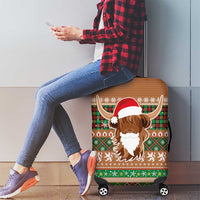 Scottish Christmas Luggage Cover Highland Cattle-Xmas Tartan Stripes Style Brown Color - Wonder Print Shop
