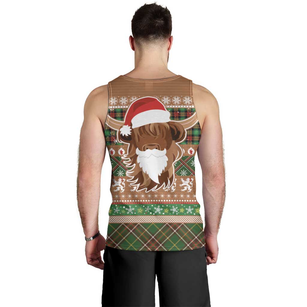 Scottish Christmas Men Tank Top Highland Cattle-Xmas Tartan Stripes Style Brown Color - Wonder Print Shop
