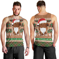Scottish Christmas Men Tank Top Highland Cattle-Xmas Tartan Stripes Style Brown Color - Wonder Print Shop