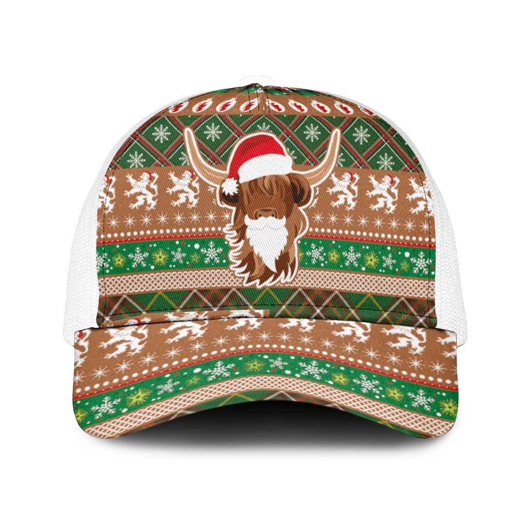 Scottish Christmas Mesh Trucker Cap Highland Cattle-Xmas Tartan Stripes Style Brown Color - Wonder Print Shop