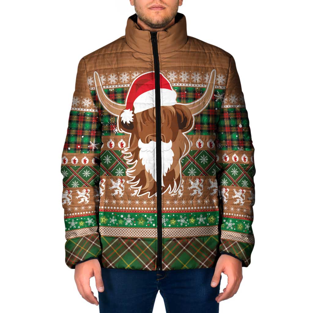 Scottish Christmas Padded Jacket Highland Cattle-Xmas Tartan Stripes Style Brown Color - Wonder Print Shop