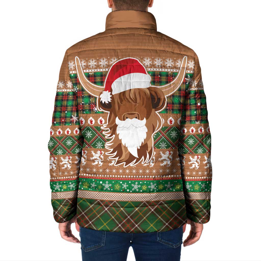 Scottish Christmas Padded Jacket Highland Cattle-Xmas Tartan Stripes Style Brown Color - Wonder Print Shop