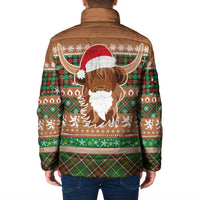 Scottish Christmas Padded Jacket Highland Cattle-Xmas Tartan Stripes Style Brown Color - Wonder Print Shop