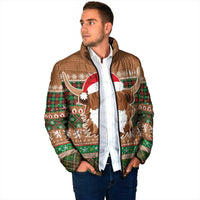 Scottish Christmas Padded Jacket Highland Cattle-Xmas Tartan Stripes Style Brown Color - Wonder Print Shop