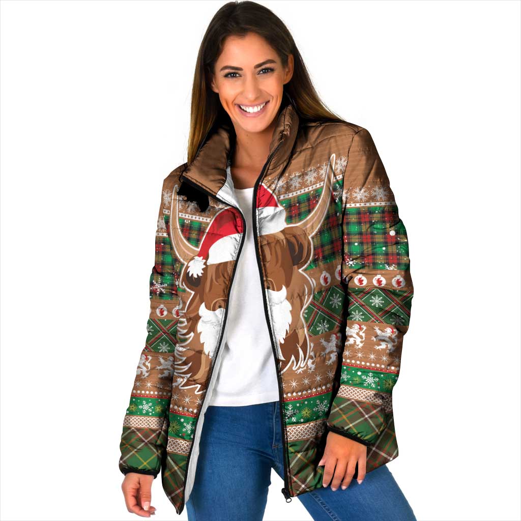 Scottish Christmas Padded Jacket Highland Cattle-Xmas Tartan Stripes Style Brown Color - Wonder Print Shop