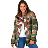 Scottish Christmas Padded Jacket Highland Cattle-Xmas Tartan Stripes Style Brown Color - Wonder Print Shop