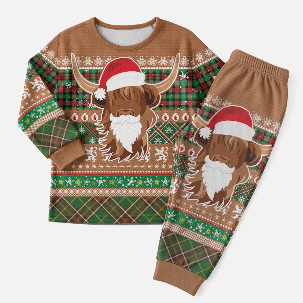 Scottish Christmas Pajama Set Highland Cattle-Xmas Tartan Stripes Style Brown Color - Wonder Print Shop