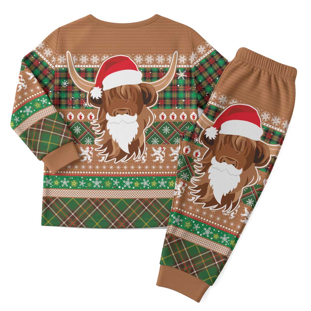 Scottish Christmas Pajama Set Highland Cattle-Xmas Tartan Stripes Style Brown Color - Wonder Print Shop
