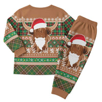 Scottish Christmas Pajama Set Highland Cattle-Xmas Tartan Stripes Style Brown Color - Wonder Print Shop