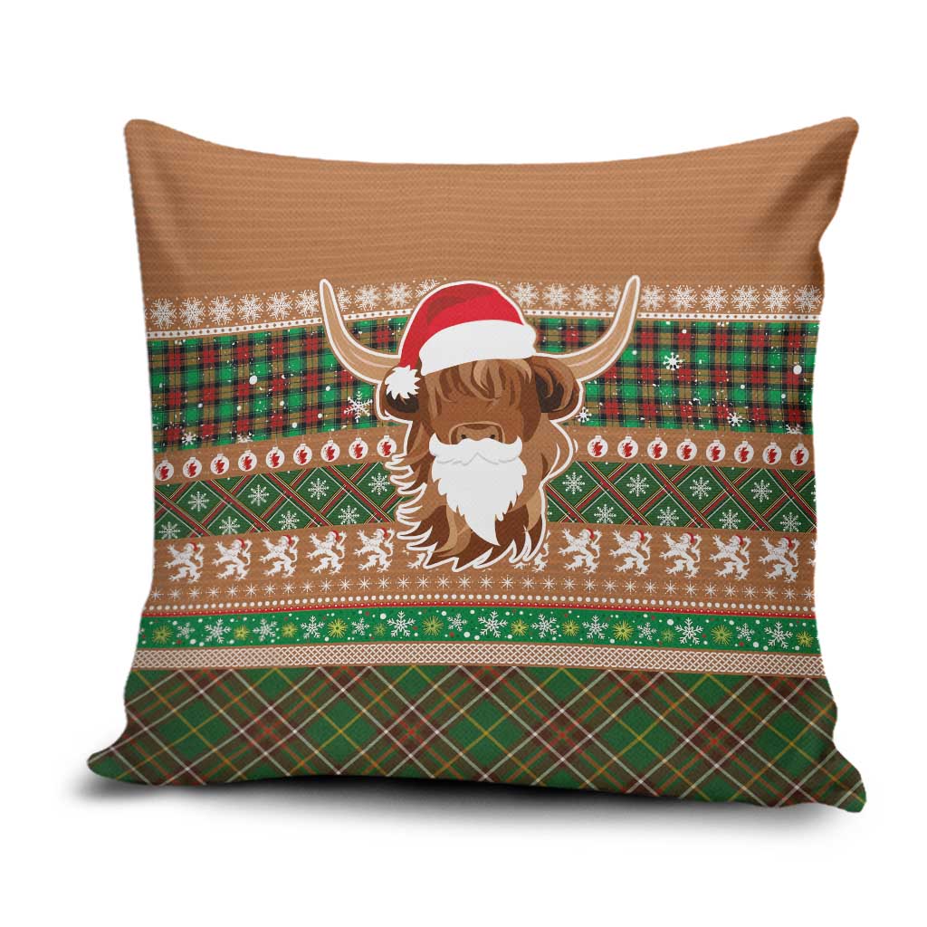 Scottish Christmas Pillow Cover Highland Cattle-Xmas Tartan Stripes Style Brown Color - Wonder Print Shop