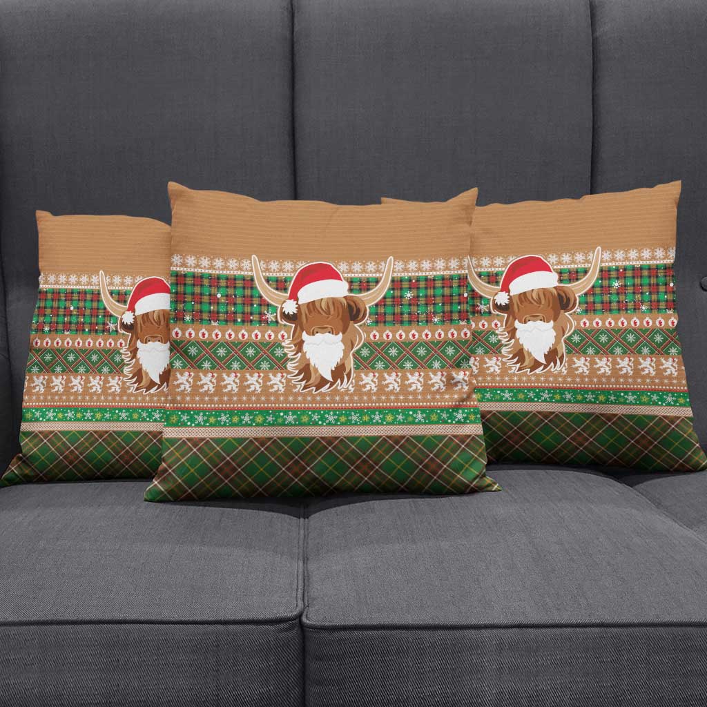 Scottish Christmas Pillow Cover Highland Cattle-Xmas Tartan Stripes Style Brown Color - Wonder Print Shop