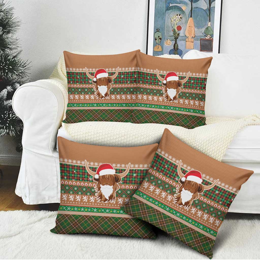 Scottish Christmas Pillow Cover Highland Cattle-Xmas Tartan Stripes Style Brown Color - Wonder Print Shop