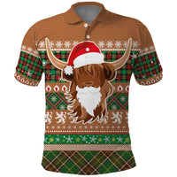 Scottish Christmas Polo Shirt Highland Cattle-Xmas Tartan Stripes Style Brown Color - Wonder Print Shop