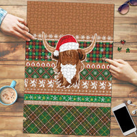 Scottish Christmas Puzzle Highland Cattle-Xmas Tartan Stripes Style Brown Color - Wonder Print Shop