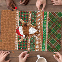 Scottish Christmas Puzzle Highland Cattle-Xmas Tartan Stripes Style Brown Color - Wonder Print Shop