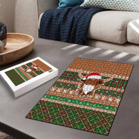 Scottish Christmas Puzzle Highland Cattle-Xmas Tartan Stripes Style Brown Color - Wonder Print Shop