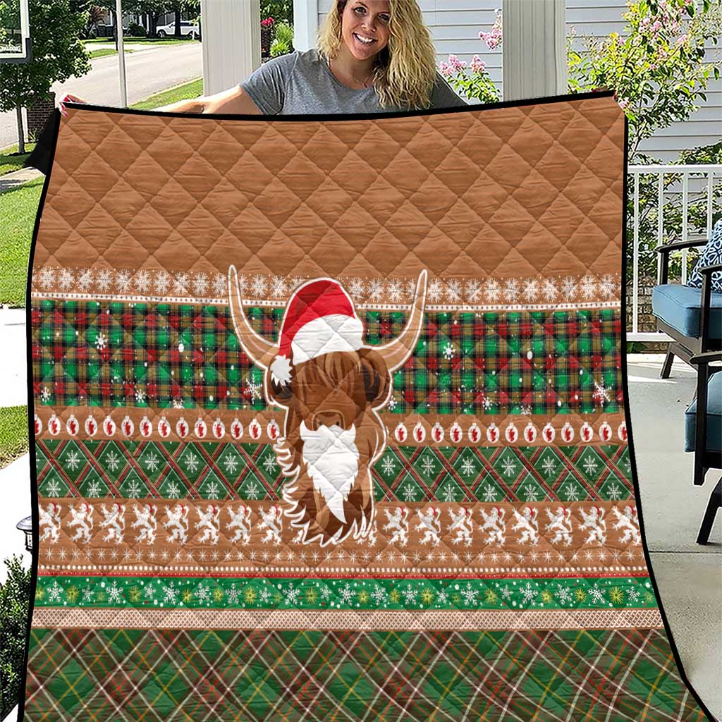 Scottish Christmas Quilt Highland Cattle-Xmas Tartan Stripes Style Brown Color - Wonder Print Shop