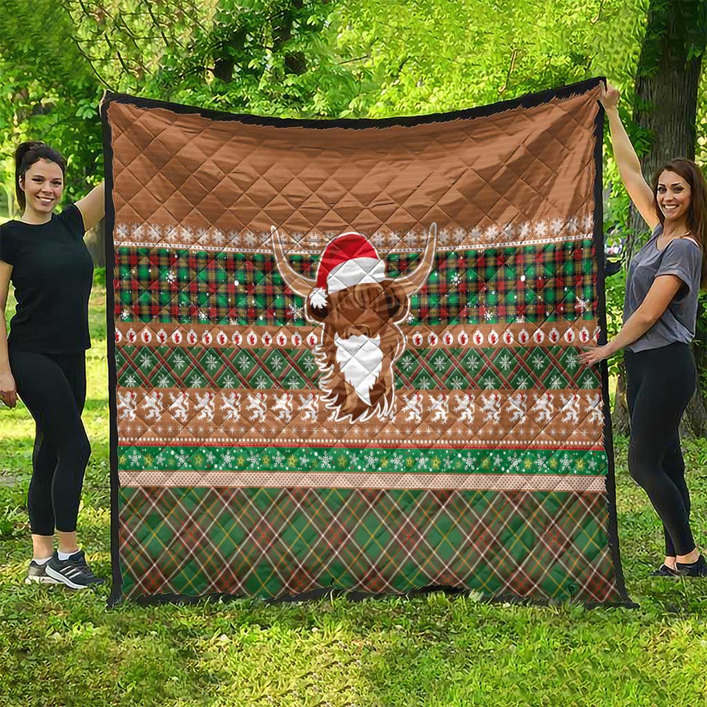 Scottish Christmas Quilt Highland Cattle-Xmas Tartan Stripes Style Brown Color - Wonder Print Shop