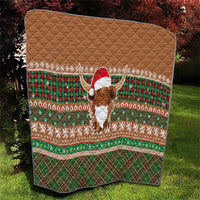 Scottish Christmas Quilt Highland Cattle-Xmas Tartan Stripes Style Brown Color - Wonder Print Shop