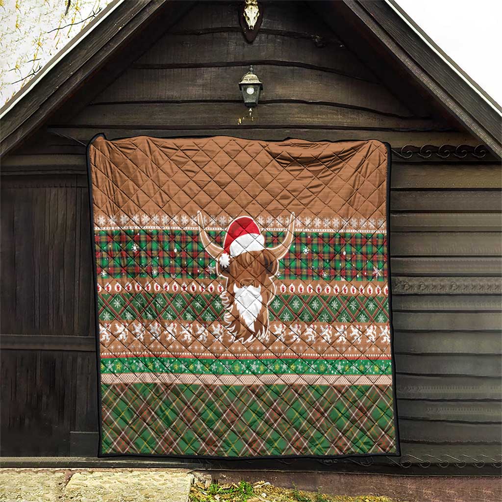 Scottish Christmas Quilt Highland Cattle-Xmas Tartan Stripes Style Brown Color - Wonder Print Shop