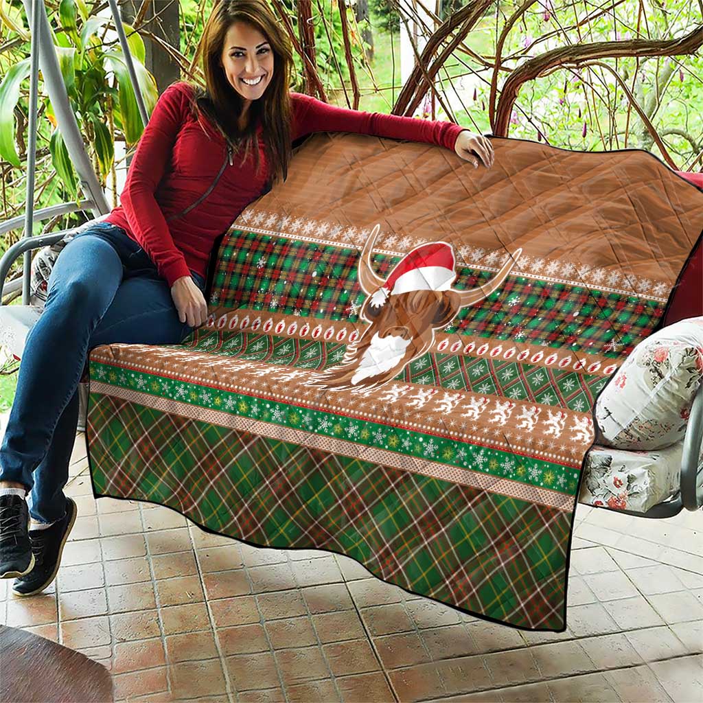 Scottish Christmas Quilt Highland Cattle-Xmas Tartan Stripes Style Brown Color - Wonder Print Shop