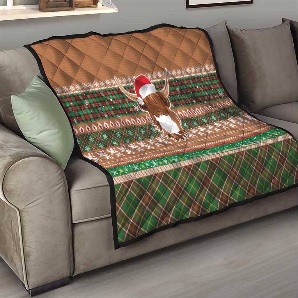 Scottish Christmas Quilt Highland Cattle-Xmas Tartan Stripes Style Brown Color - Wonder Print Shop