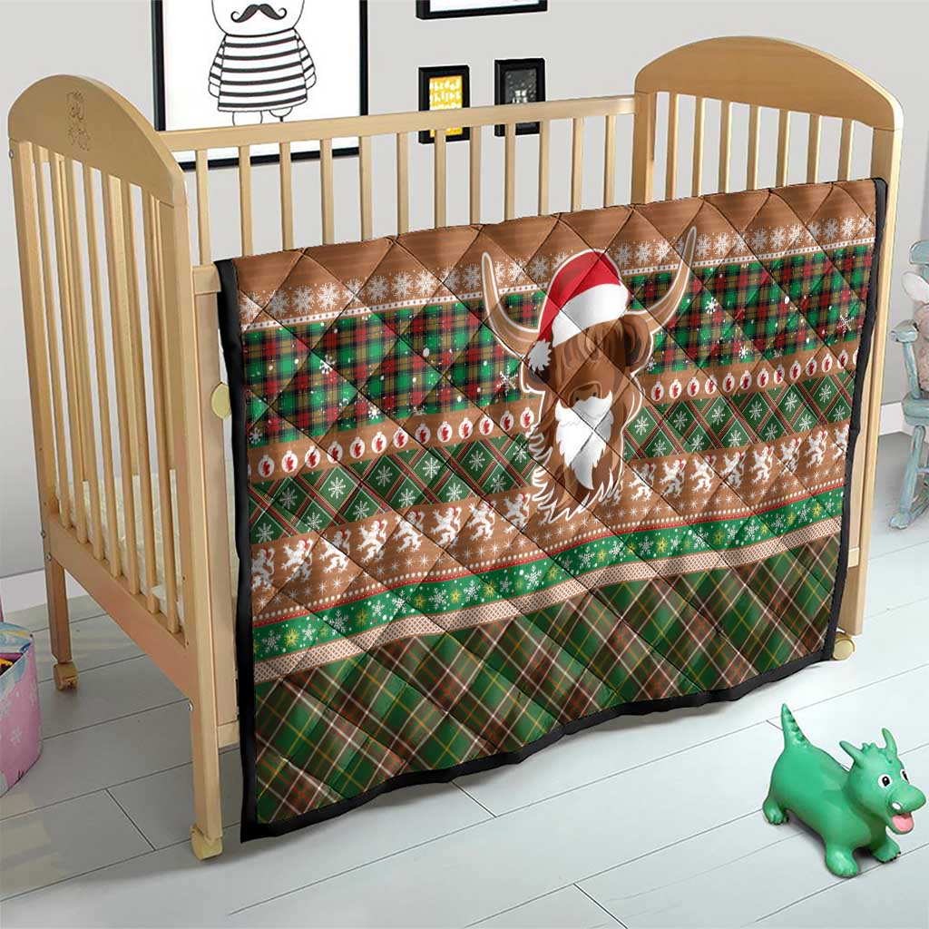 Scottish Christmas Quilt Highland Cattle-Xmas Tartan Stripes Style Brown Color - Wonder Print Shop