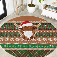 Scottish Christmas Round Carpet Highland Cattle-Xmas Tartan Stripes Style Brown Color - Wonder Print Shop