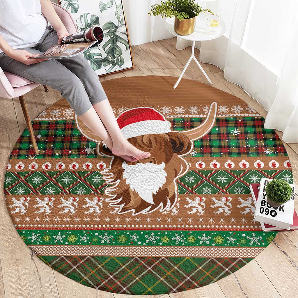 Scottish Christmas Round Carpet Highland Cattle-Xmas Tartan Stripes Style Brown Color - Wonder Print Shop