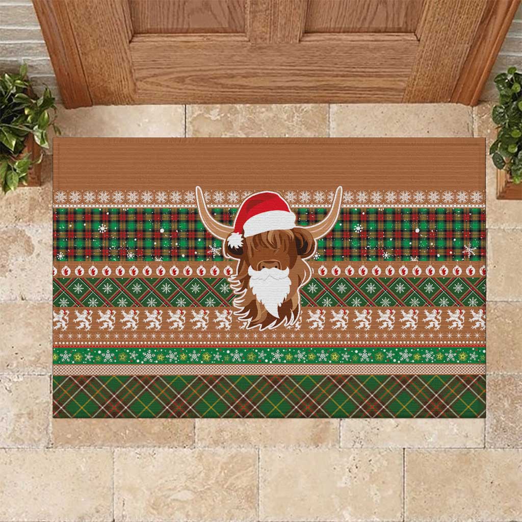 Scottish Christmas Rubber Doormat Highland Cattle-Xmas Tartan Stripes Style Brown Color - Wonder Print Shop