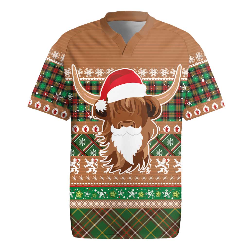 Scottish Christmas Rugby Jersey Highland Cattle-Xmas Tartan Stripes Style Brown Color - Wonder Print Shop