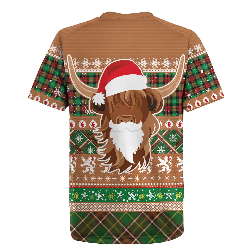 Scottish Christmas Rugby Jersey Highland Cattle-Xmas Tartan Stripes Style Brown Color - Wonder Print Shop
