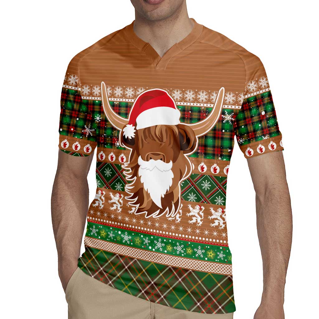 Scottish Christmas Rugby Jersey Highland Cattle-Xmas Tartan Stripes Style Brown Color - Wonder Print Shop