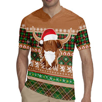 Scottish Christmas Rugby Jersey Highland Cattle-Xmas Tartan Stripes Style Brown Color - Wonder Print Shop