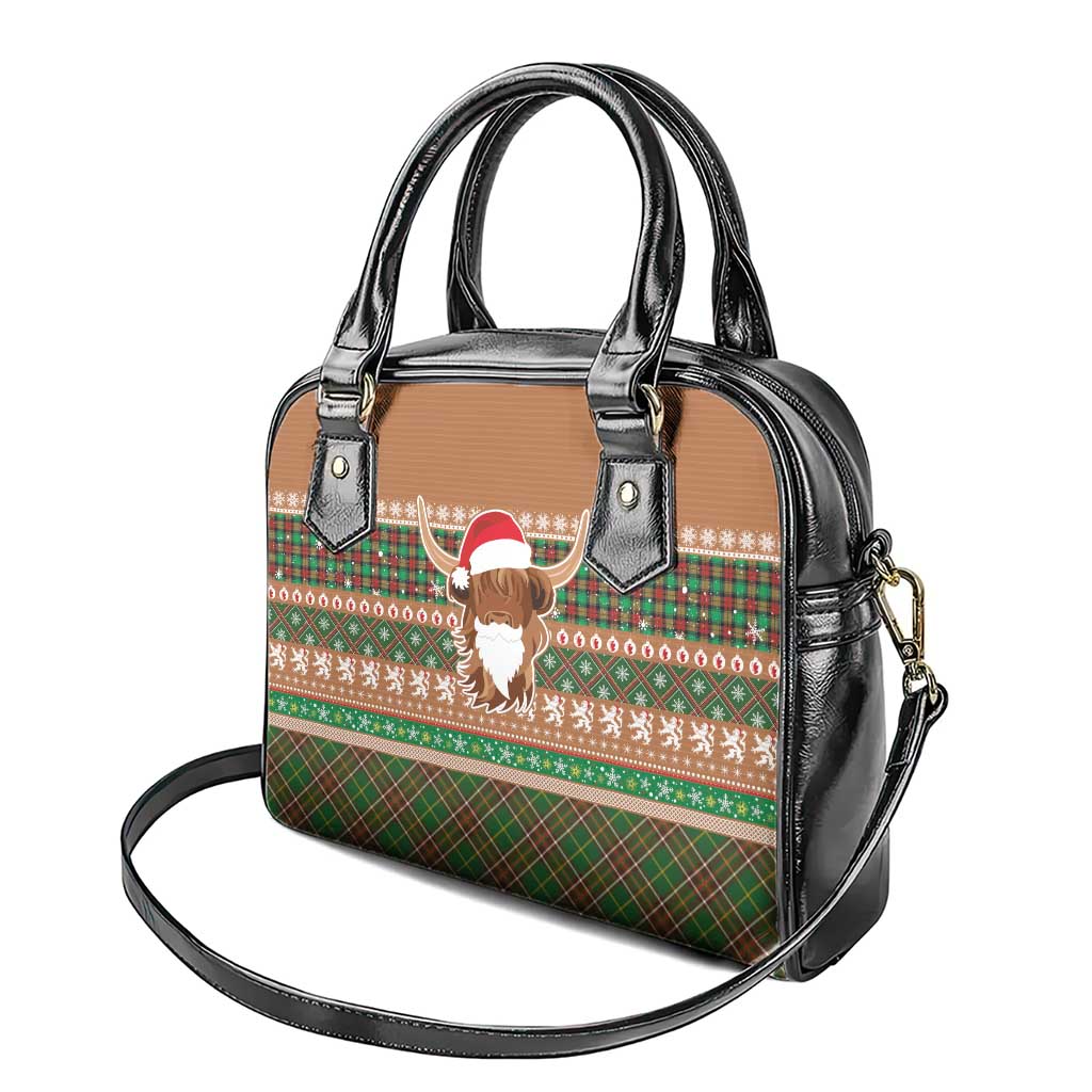 Scottish Christmas Shoulder Handbag Highland Cattle-Xmas Tartan Stripes Style Brown Color - Wonder Print Shop